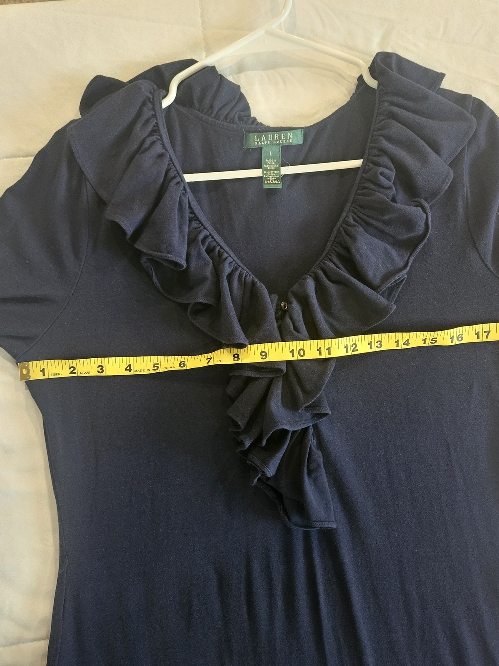 Ralph Lauren Navy Ruffle V-Neck Women's Dress size L - Picture 5 of 8